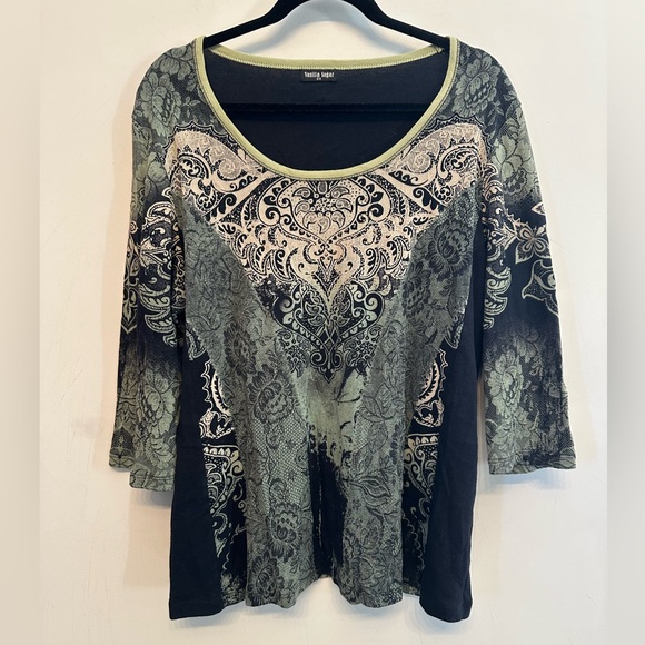 Vanilla Sugar Tops - Y2K Vibes Vanilla Sugar Black and Green Long Sleeve Paisley Top 2X